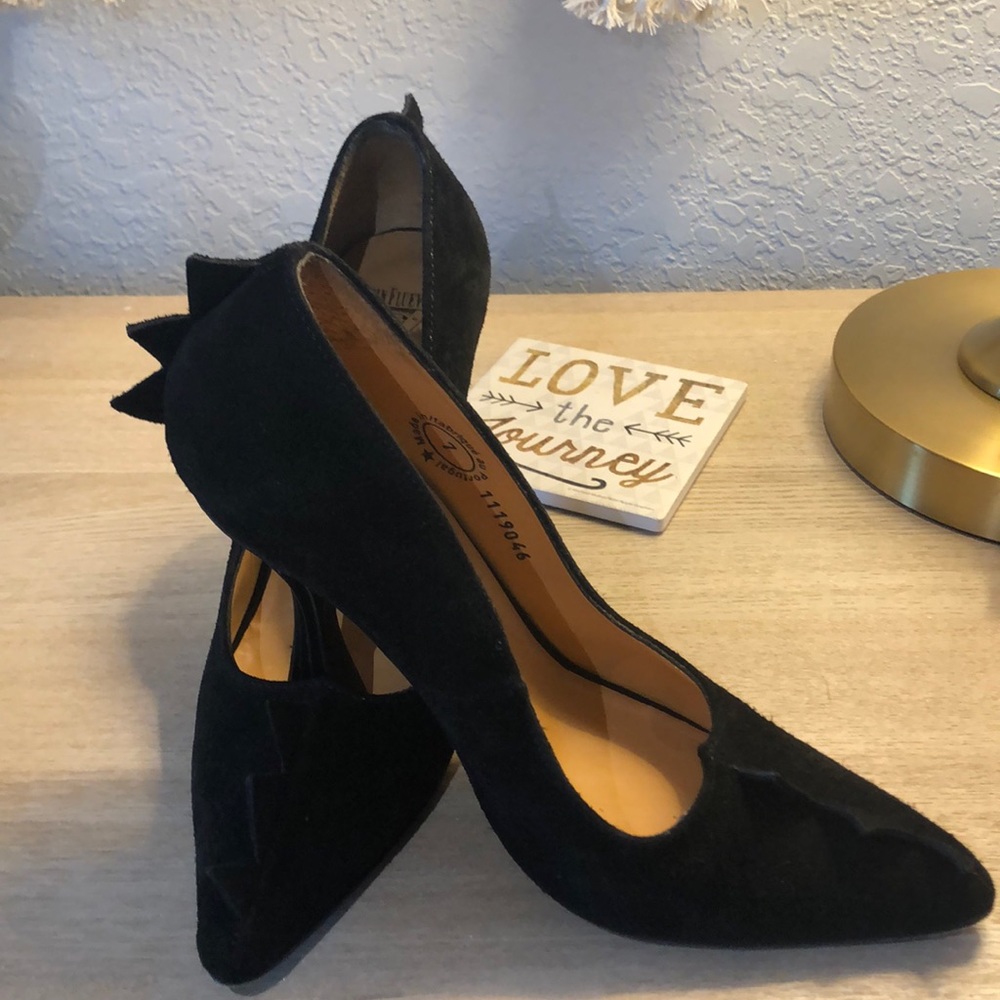 Black suede high heels